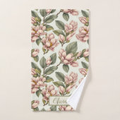  roze magnolia bloesem florapatroon bad handdoek (Handdoek)