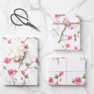 Roze Magnolia Bloesem Lente Bruidsdouche Inpakpapier Vel