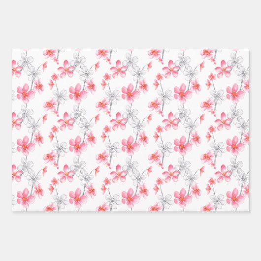 Roze Magnolia Bloesem Lente Bruidsfeest  Inpakpapier Vel (Voorkant)