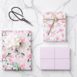 Roze Magnolia Bloesem Lente Bruidsuitnodiging Inpakpapier Vel