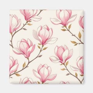 Roze Magnolia Bloesem Patroon Magneet