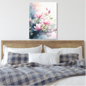 Roze Magnolia Bloesems Botanisch Canvas Afdruk (Insitu (Slaapkamer))