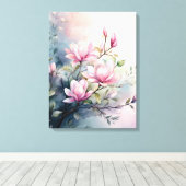 Roze Magnolia Bloesems Botanisch Canvas Afdruk (Insitu (Houten vloer))