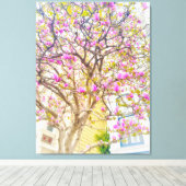 Roze Magnolia Bloesems Canvas Afdruk (Insitu (Houten vloer))