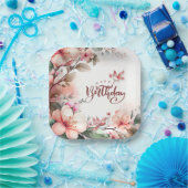 Roze Magnolia Bloesems en Vogels Gelukkige Verjaar Papieren Bordje (Feest)