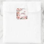 Roze Magnolia Bloesems en Vogels Gelukkige Verjaar Vierkante Sticker (Tas)