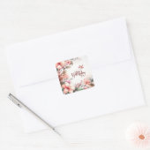 Roze Magnolia Bloesems en Vogels Gelukkige Verjaar Vierkante Sticker (Envelop)