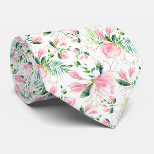 Roze Magnolia bloesems met gouden filigraan Design Stropdas