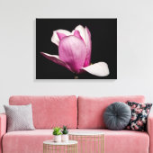 Roze Magnolia Bloom Zwarte Achtergrond Canvas Afdruk (Insitu (Woonkamer))