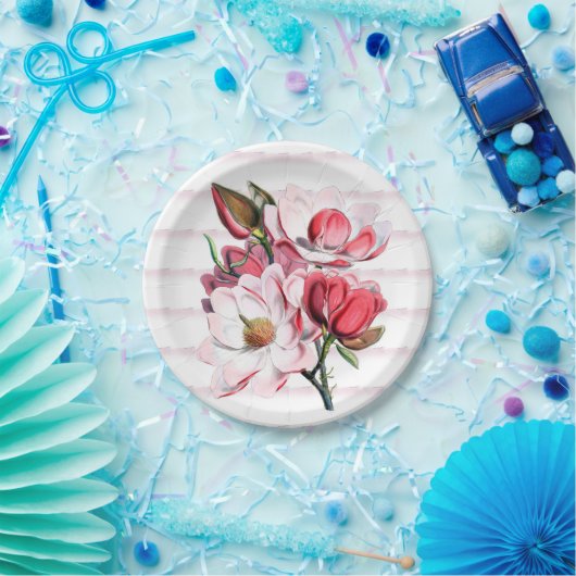 Roze Magnolia Blooms Paper Bord 7" (Feest)