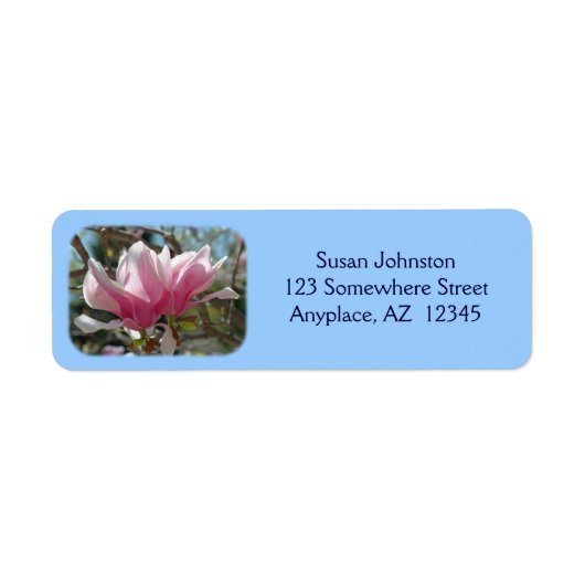 Roze Magnolia Blossom Adres Etiket (Voorkant)
