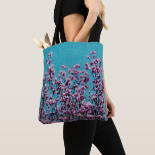 Roze Magnolia Blossom Blue Sky Foto schilderen Tote Bag