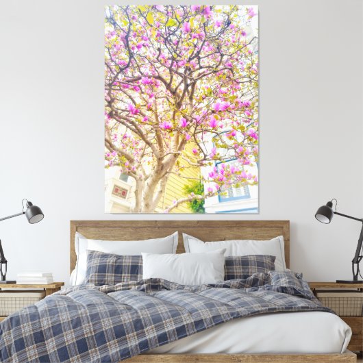 Roze Magnolia Blossom Canvas Afdruk (Insitu (Slaapkamer))