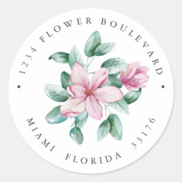 Roze Magnolia Boeket Botanische retouradres Ronde Sticker