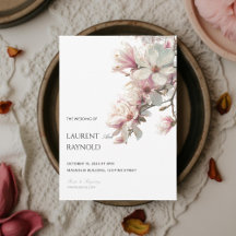 Roze Magnolia Botanische Aquarel Bruiloft