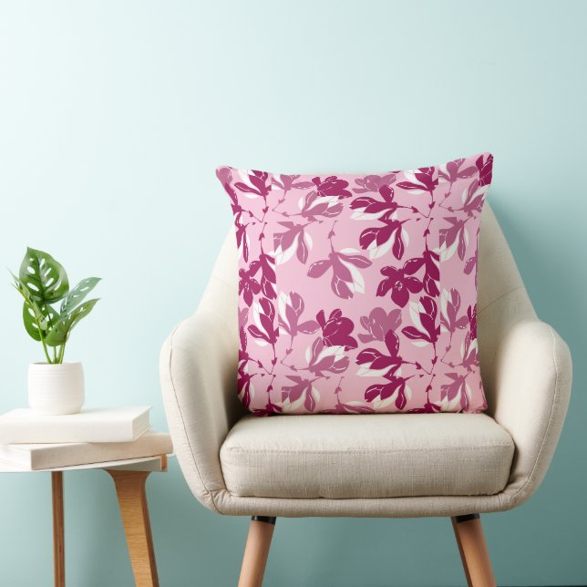 Roze magnolia botanische print kussen (Stoel)