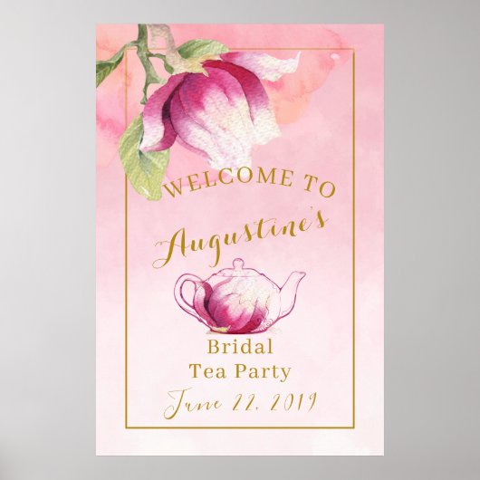 Roze Magnolia Bruids Thee Welkomstbord Poster (Voorkant)