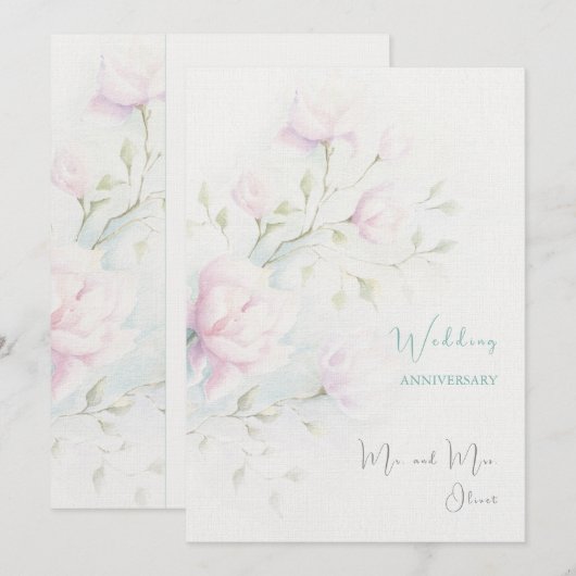 Roze Magnolia bruiloft Jubileum Kaart (Voorkant / Achterkant)