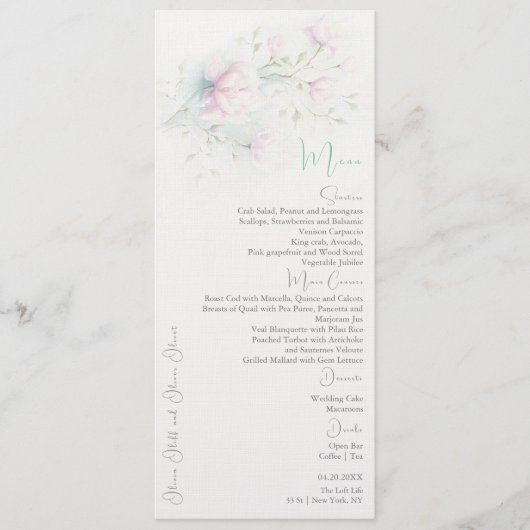 Roze Magnolia Bruiloft Menu (Voorkant)