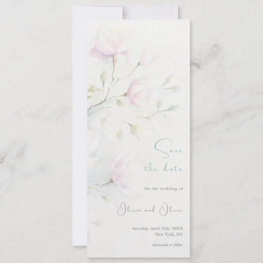 Roze Magnolia bruiloft Save the Date Kaart (Voorkant)