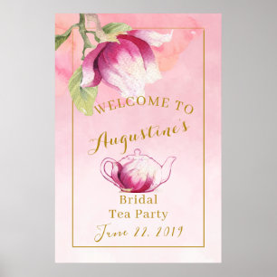 Roze Magnolia Bruiloft Thee Welkom Bord Poster