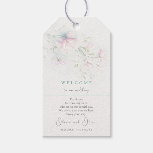 Roze Magnolia bruiloft Welkom Cadeaulabel (Voorkant)