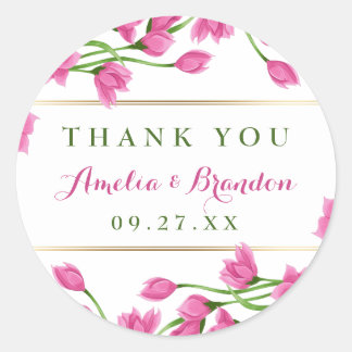 Roze Magnolia Buds & Bloemen Bruiloft Ronde Sticker