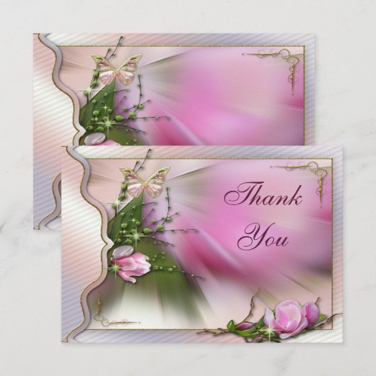 roze magnolia Butterfly Sparkle Hartelijk dank Bedankkaart (Voorkant / Achterkant)