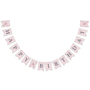 Roze Magnolia eerste verjaardag Vlaggetjes