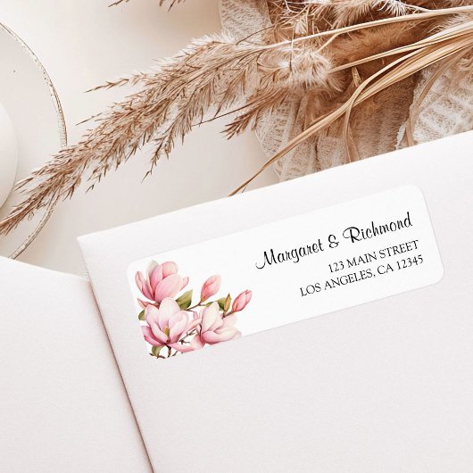 Roze Magnolia Elegant Wedding Retour Adres Etiket