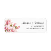Roze Magnolia Elegant Wedding Retour Adres Etiket (Voorkant)