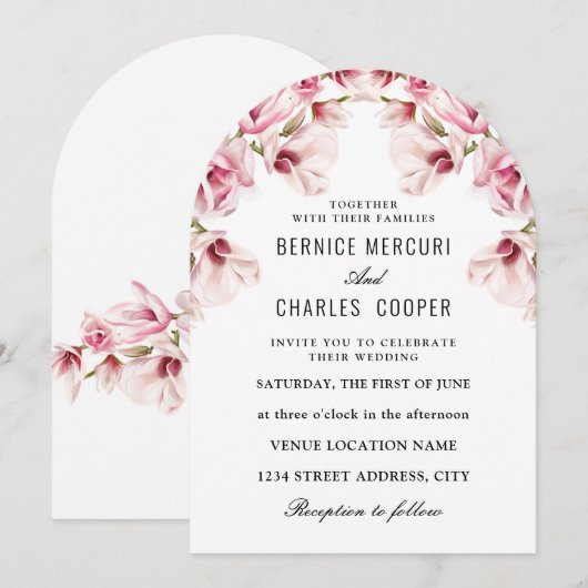 Roze Magnolia Elegante Bloemen Kaart (Voorkant / Achterkant)