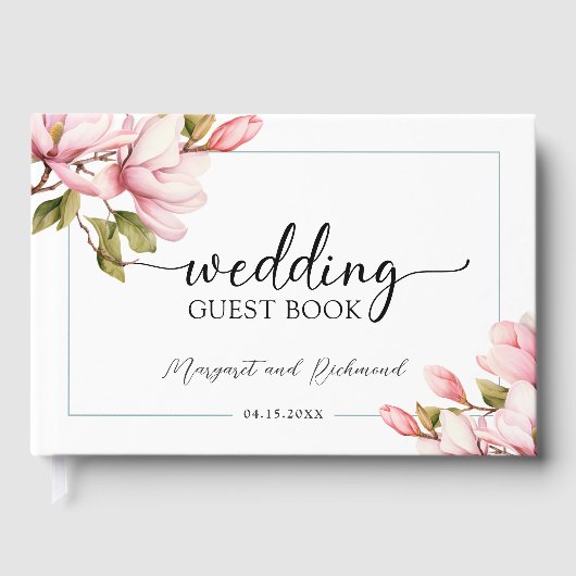 Roze Magnolia Elegante Bloemen Trouwen Gastboek Gastenboek (Voorkant)