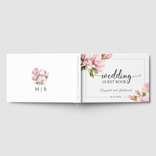 Roze Magnolia Elegante Bloemen Trouwen Gastboek Gastenboek (Volledig)
