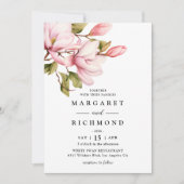 Roze Magnolia Elegante Waterverf Bloemen Huwelijk Kaart (Voorkant)