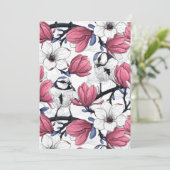 Roze magnolia en blauwe stietvogels (Staand voorkant)