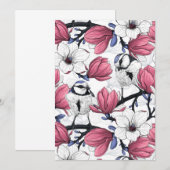 Roze magnolia en blauwe stietvogels (Voorkant / Achterkant)