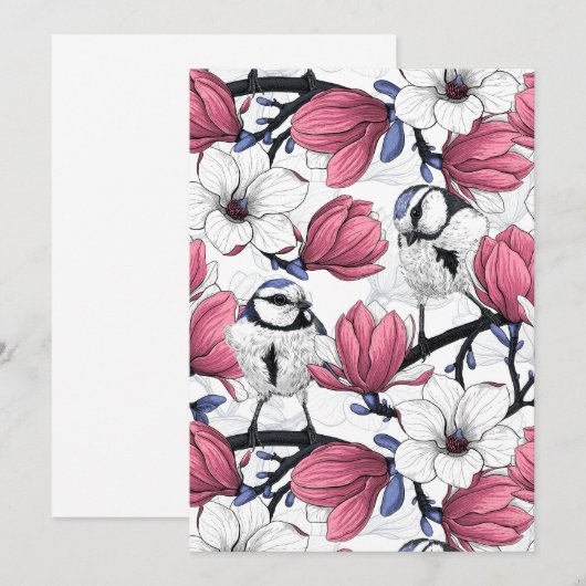 Roze magnolia en blauwe stietvogels (Voorkant / Achterkant)