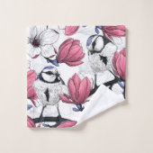 Roze magnolia en blauwe stietvogels bad handdoek (Wasdoekje)