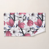 Roze magnolia en blauwe stietvogels bad handdoek (Handdoek)