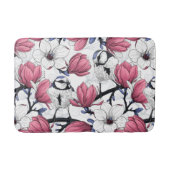 Roze magnolia en blauwe stietvogels badmat (Voorkant)