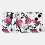 Roze magnolia en blauwe stietvogels Case-Mate iPhone case (Achterkant (horizontaal))