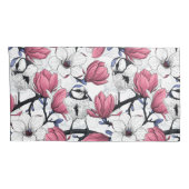 Roze magnolia en blauwe stietvogels kussensloop (Achterkant-Rechts)