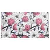 Roze magnolia en blauwe stietvogels kussensloop (Voorkant-Rechts)