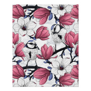 Roze magnolia en blauwe stietvogels perfect poster