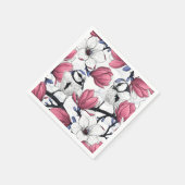 Roze magnolia en blauwe stietvogels servet (Hoek)