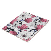 Roze magnolia en blauwe stietvogels tegeltje (Zijkant)