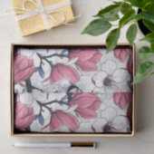 Roze magnolia en blauwe stietvogels tissuepapier (Geschenk)