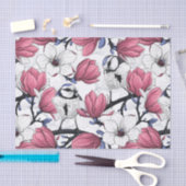 Roze magnolia en blauwe stietvogels tissuepapier (Craft)