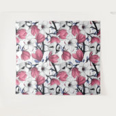 Roze magnolia en blauwe stietvogels wandkleed (Voorkant (horizontaal))